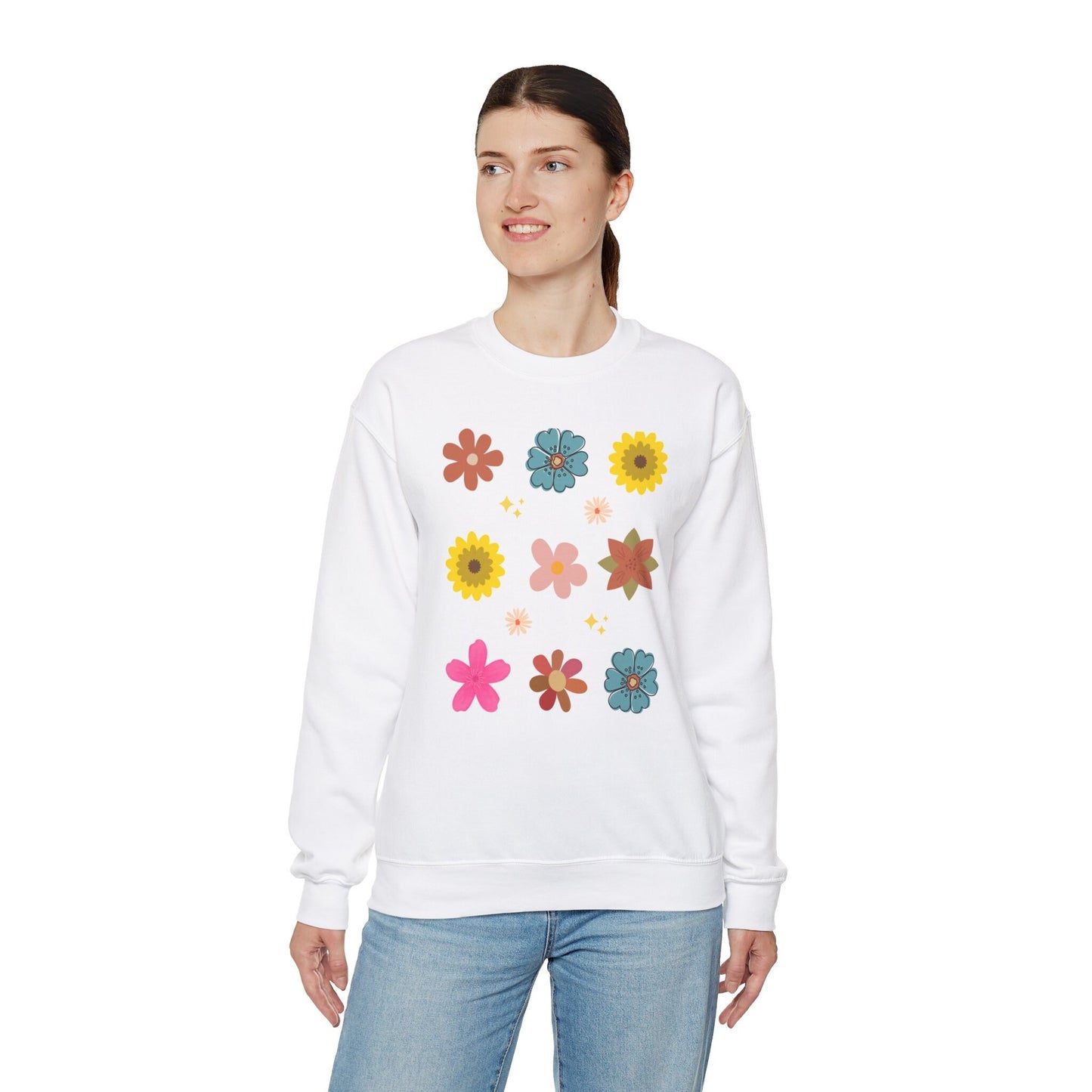 Womens Junior Boho Flowers Unisex Heavy Blend™ Crewneck Sweatshirt