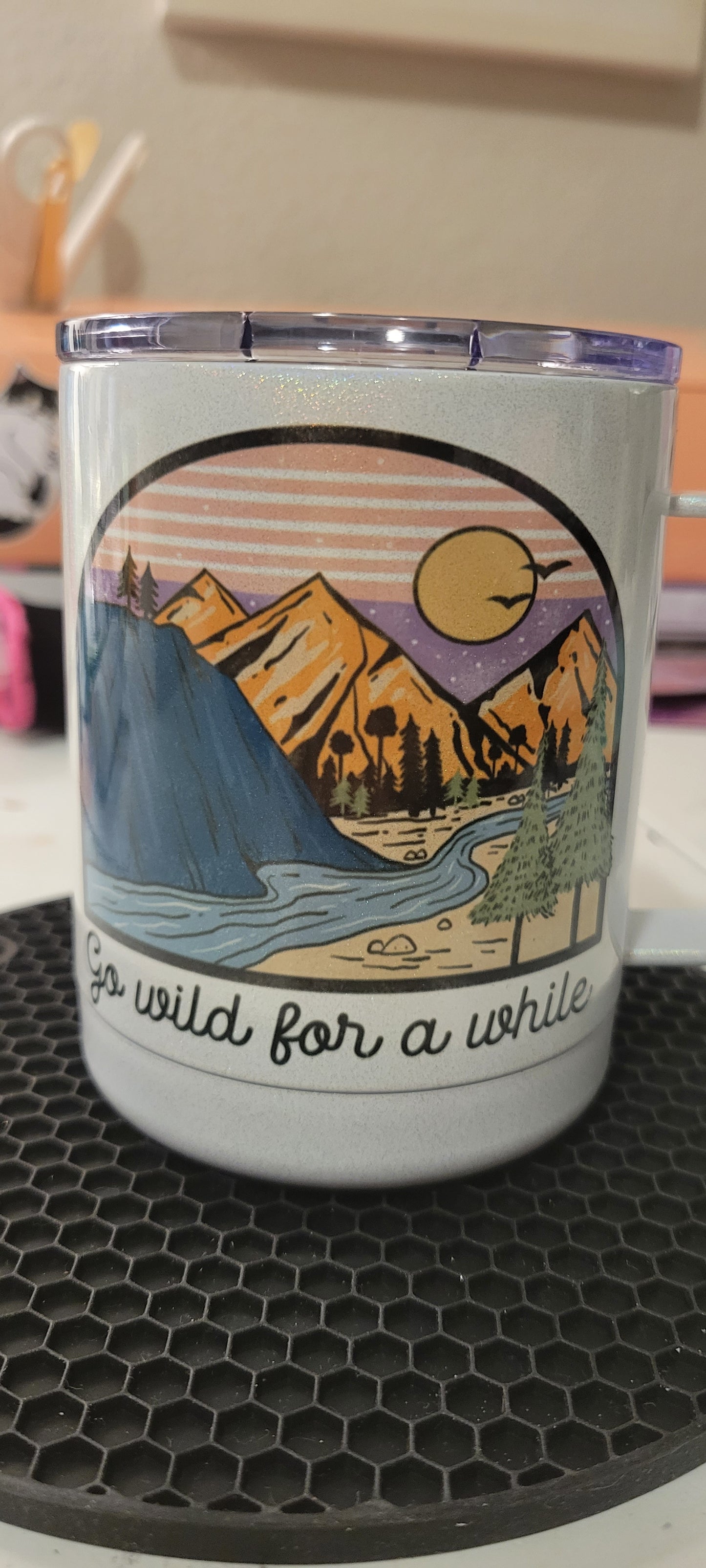 12 oz. Stainless steel travel mug with lid camping mug glamping iridescent glitter sparkling friend sister quotes hot cold coffee mug