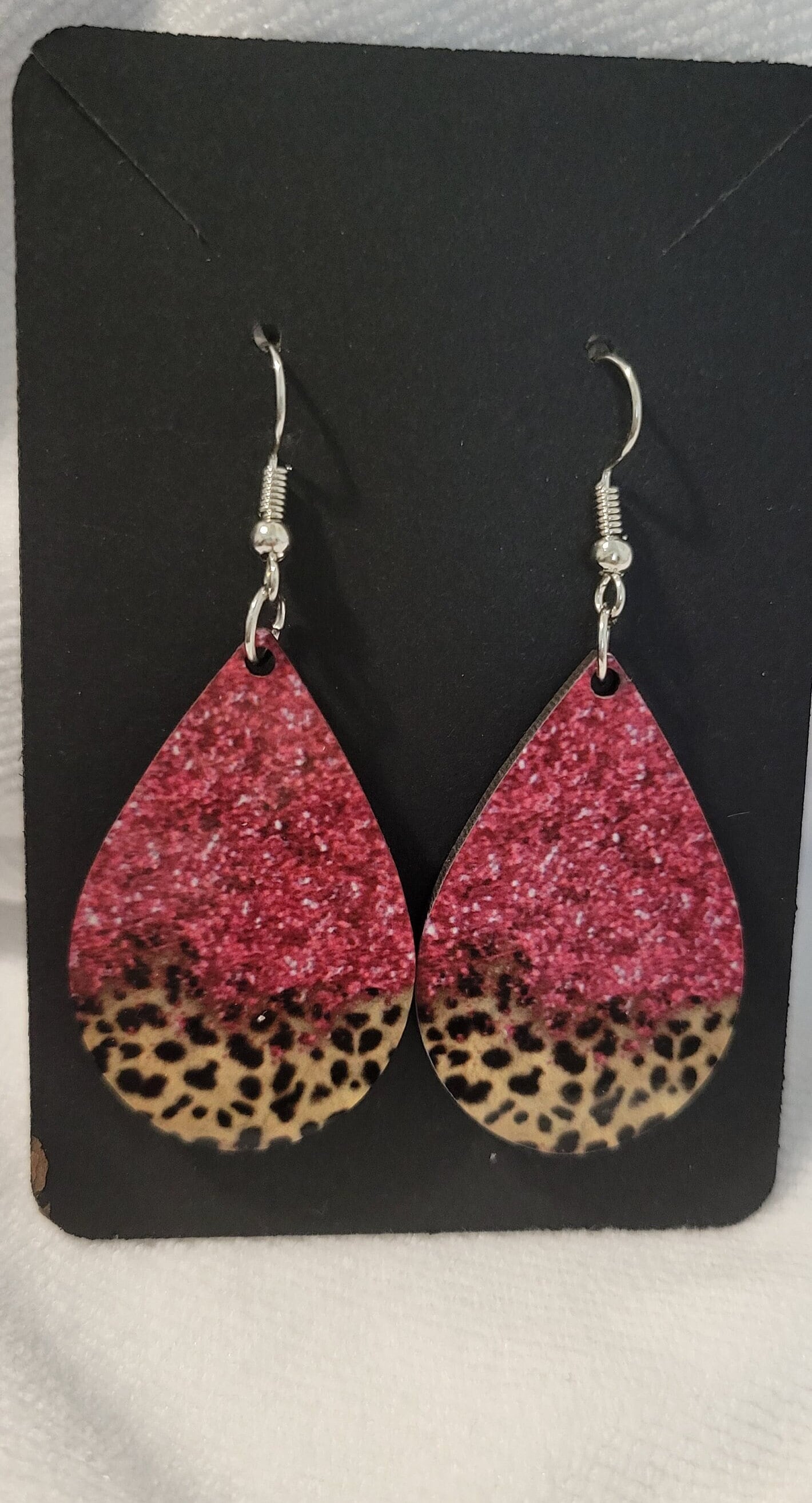 Pink Glitter Leopard Print Teardrop Earring Set