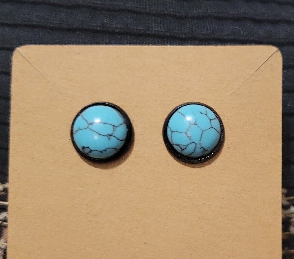 Turquoise Stud Earrings Silver Black Backing Round Earrings Western Earrings Gemstone