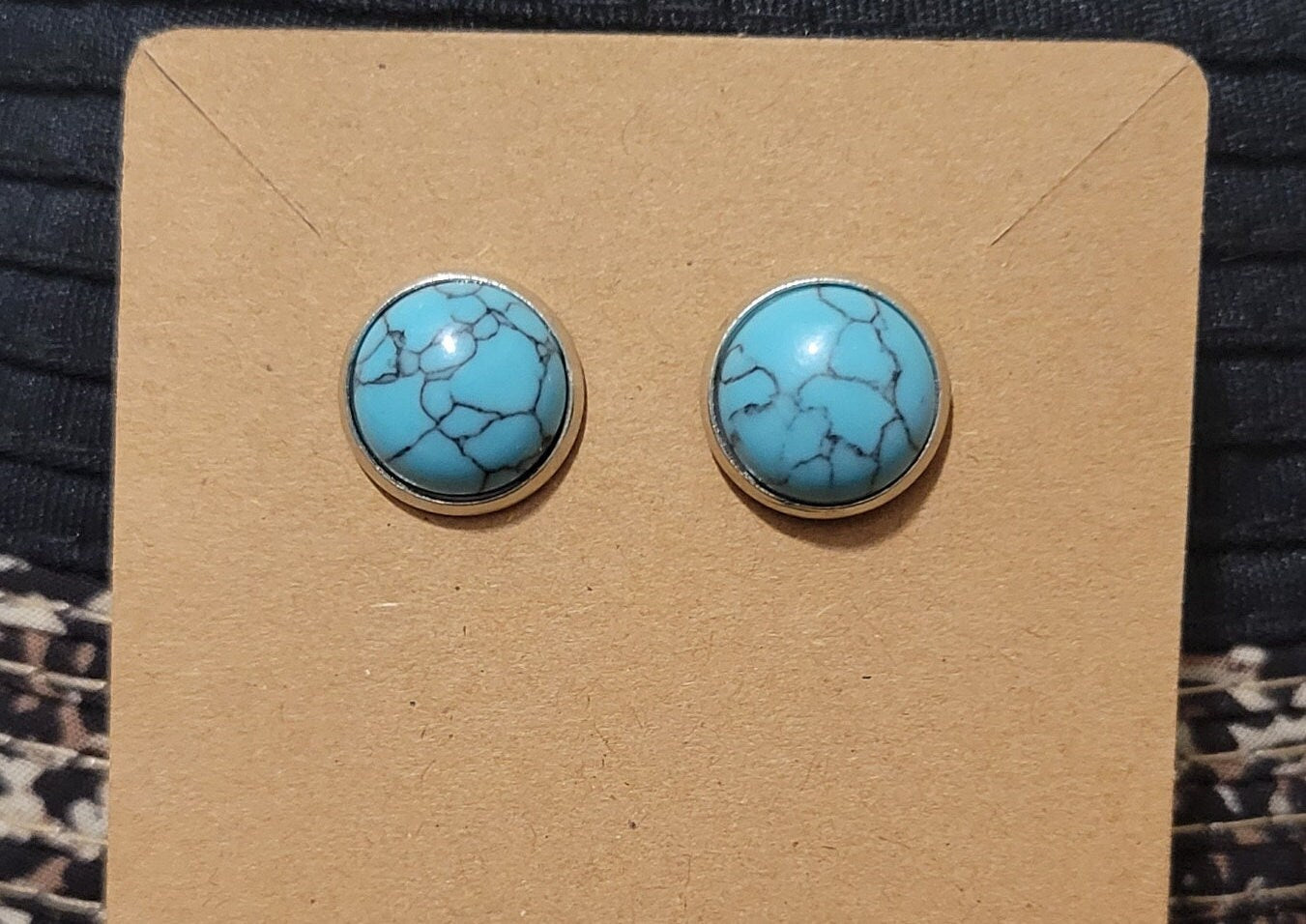 Turquoise Stud Earrings Silver Black Backing Round Earrings Western Earrings Gemstone