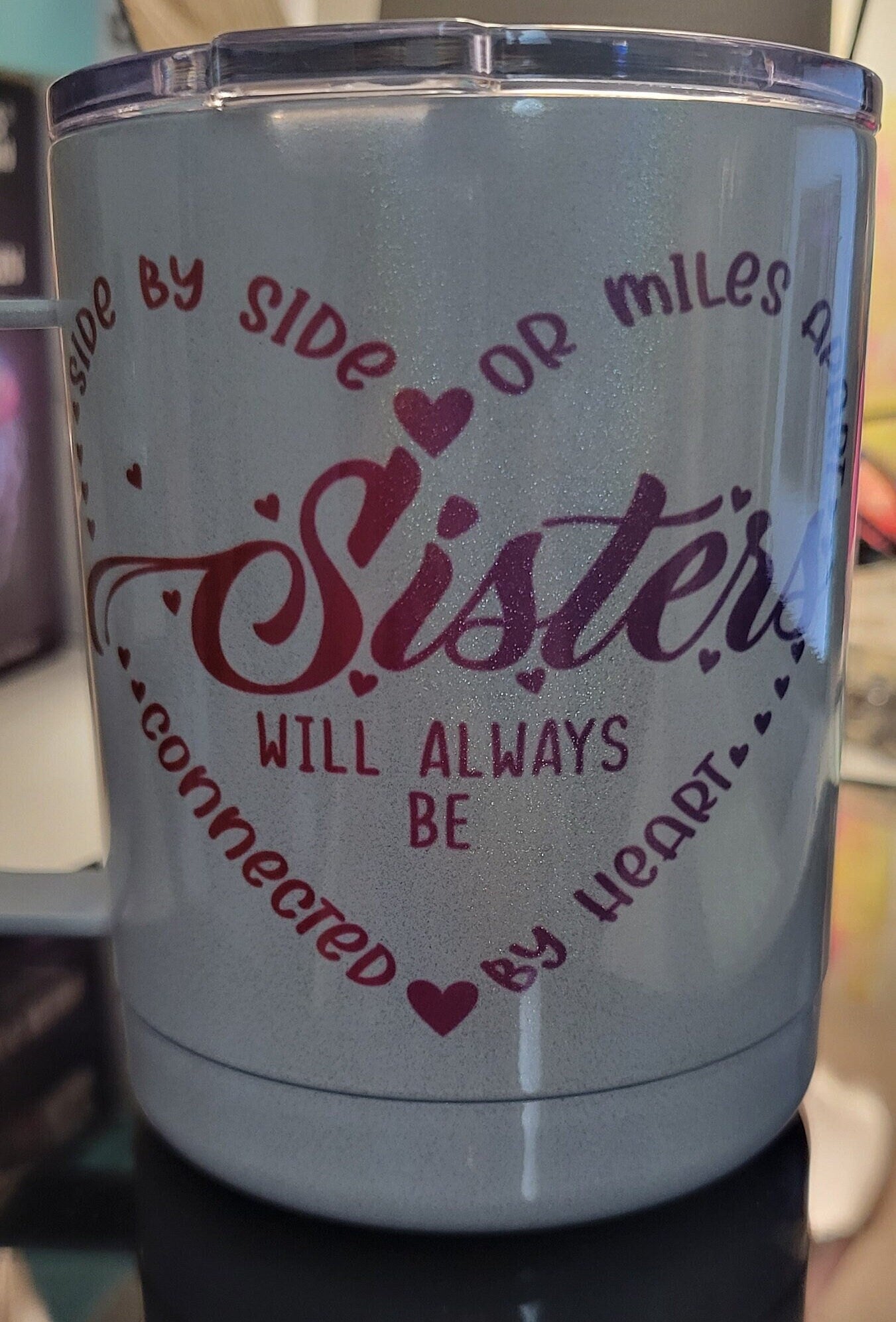 12 oz. Stainless steel travel mug with lid camping mug glamping iridescent glitter sparkling friend sister quotes hot cold coffee mug