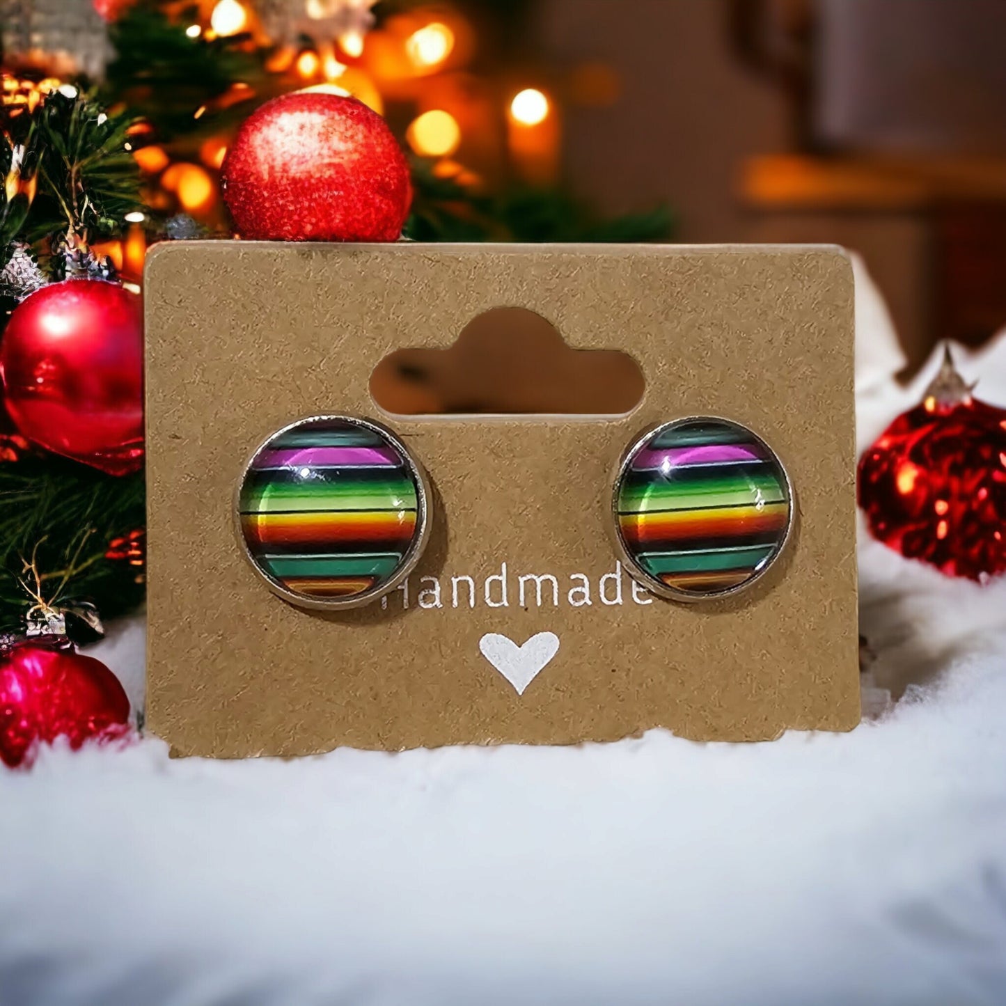 Multiple Designs Festive Stud Earrings Round Earrings Christmas gift birthday gift Christmas party various striped designs