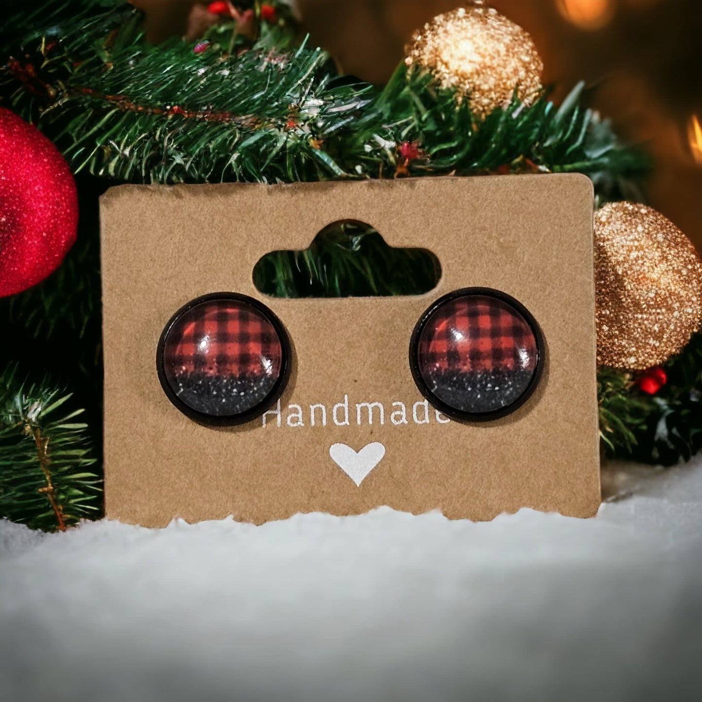 Festive Stud Earrings Round Earrings Christmas gift birthday gift Christmas party red black plaid