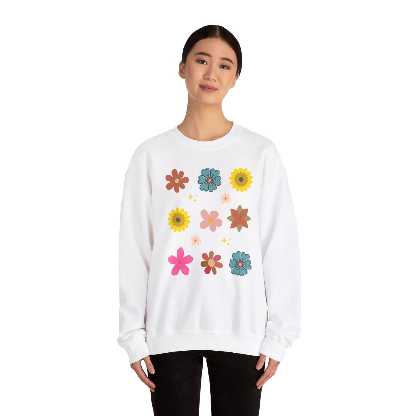 Womens Junior Boho Flowers Unisex Heavy Blend™ Crewneck Sweatshirt