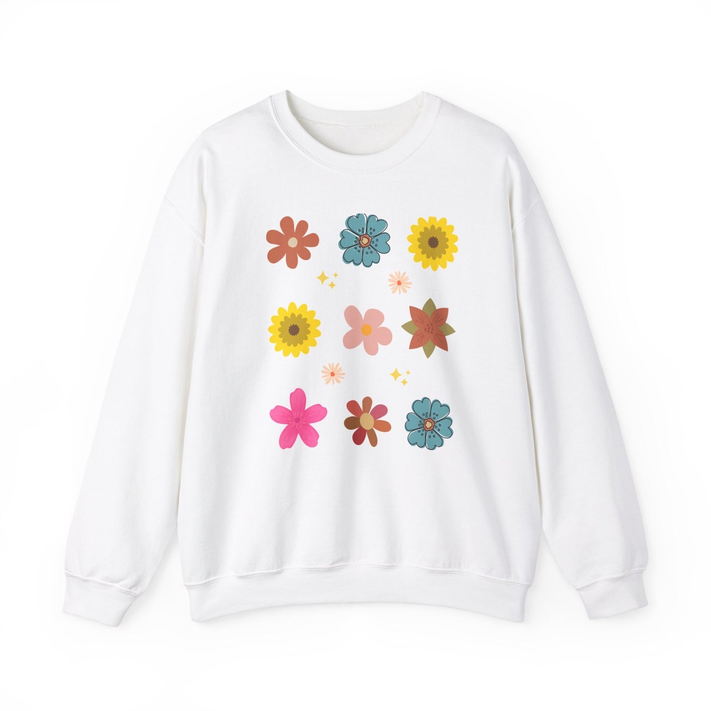 Womens Junior Boho Flowers Unisex Heavy Blend™ Crewneck Sweatshirt